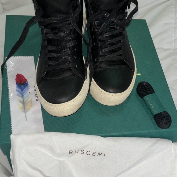 Buscemi WoMen's Black 125MM Leather High-Top Sneakers Shoes Size US 7 - Picture 12 of 13